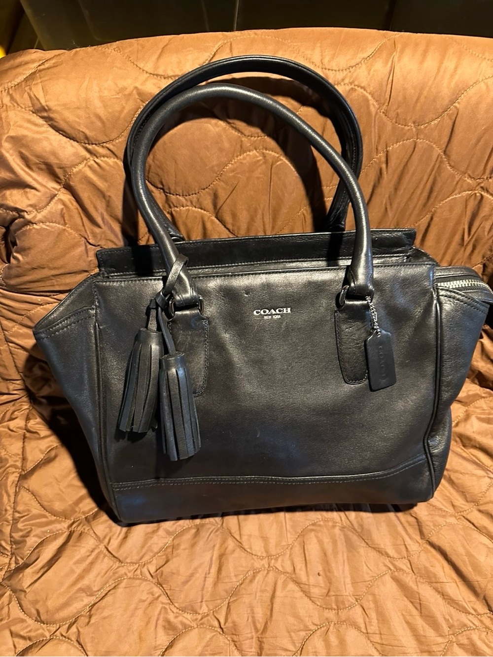 Coach Black Leather Tote with Tassel Details